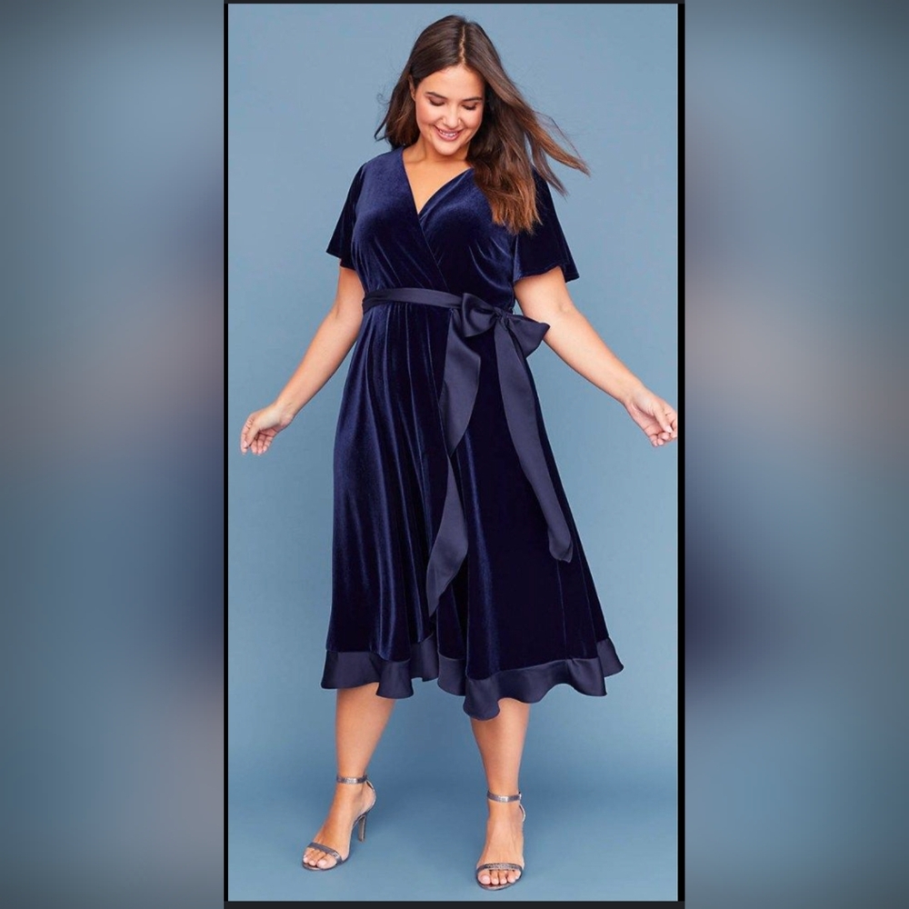 NWT Lane Bryant 22/24 Navy Faux Wrap Dress